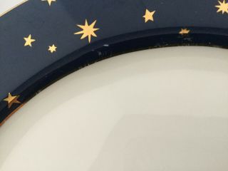 4 Galaxy Sakura fine Porcelain Lumina Dinner Plates Blue w 14K Gold Stars trim 4