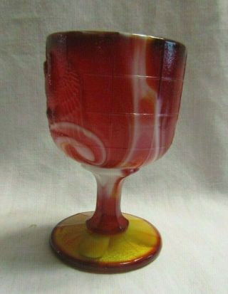 Imperial Ruby Red End Of Day Slag Glass Small Wine Goblet With Eagle Design