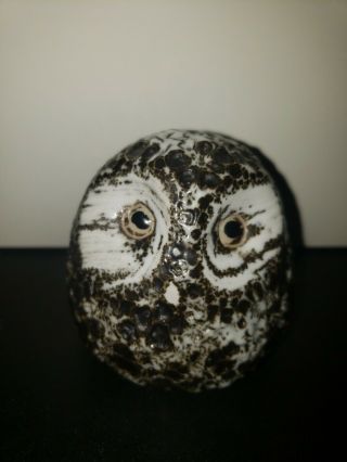 Vintage Pigeon Forge Pottery Owl Chick Black Speckled W/ Black Eyes