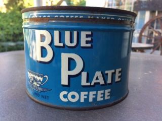 Rare Vintage Blue Plate Coffee Tin Can Blue Willow Cup And Saucer Lithograph