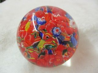 Vintage Murano Hand Blown Art Glass Red Blue Clear Paperweight