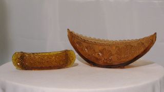 Vintage Amber Canoe Candy Dishes 6 " Le Smith Daisy & Button,  12 " Shell