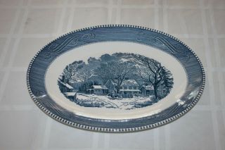 Royal China Blue Currier And Ives 13 " Oval Serving Platter 