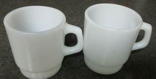 Vintage Fire King White Milk Glass C Ring Stackable Coffee Cup Mug Set Of 2
