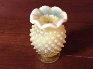 Vintage Fenton Topaz Opalescent Hobnail Mini Bud Vase 2