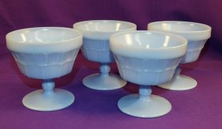 Set Of 4 Jeanette Depression Glass Doric Delphite Blue Sherbet Dishes 1935 - 1938
