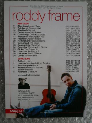 Roddy Frame Western Skies A5 Tour Flyer From 2006 Aztec Camera