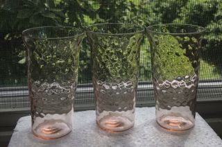 Pink Depression Glass Tumblers,  3 Total,  Raindrops Pattern,  4 Ozs