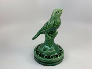 Vintage Pottery Ceramic Bird Flower Frog Green Glaze Sweet 6 " Tall