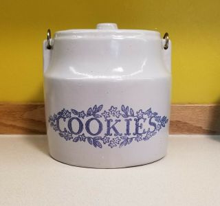 Monmouth Stoneware Pottery Cookie Jar With Metal Handle - Stone Gray With Blue