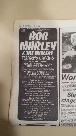 Bob Marley And The Wailers Tuffgong Uprising Tour 1980 Press Advert
