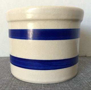 Vintage Rrp Roseville Ohio Stoneware Pottery Blue Stripe Crock Bowl Usa