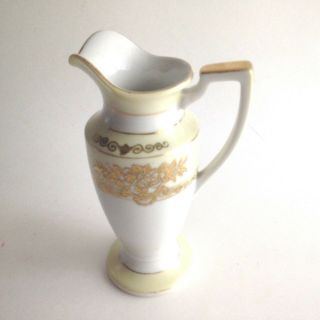 Vintage Hand Painted Noritake Japan Bud Vase Pitcher Gold Trim 6 " Tall