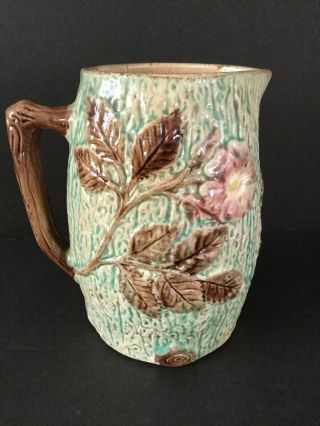 Antique Majolica Pitcher Tree And Branch 6 1/4” Tall