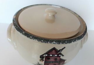 Home and Garden Party stoneware BIRDHOUSE crock bean pot casserole dish w/lid 2