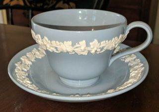 Antique Wedgwood Embossed Queensware Cream On Lavender Cup & Saucer