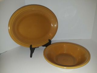 Fiesta Antique Gold Casualstone Platter And Serving Bowl
