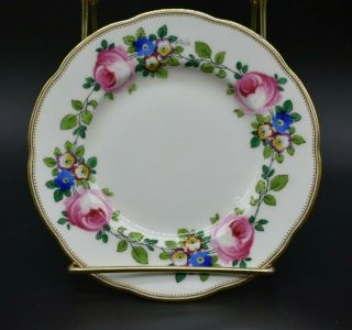 Minton English Hand Painted Pink Roses & Gold Signed A Taylor 6 1/4 " Bread Plate