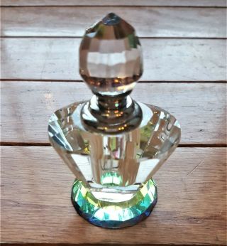Rare Vintage Iridescent White Carnival Glass Perfume Bottle With Stopper
