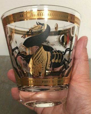 Fred Press Black And Gold Trojan Horse Double Old Fashioned Glass Retro
