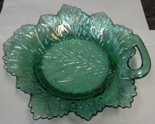 Fenton Iridescent Blue/green Glass Maple Leaf Plate Dish 8 " Across
