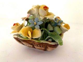 Vintage Capodimonte Porcelain Flower Basket Brown/white 3 " Made In Italy Yellow