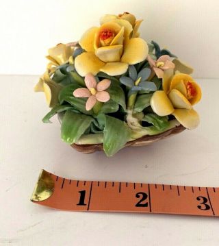 Vintage Capodimonte Porcelain Flower Basket Brown/White 3 