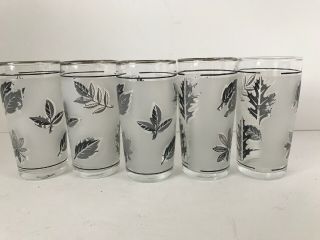 Vintage Libbey Mcm Frosted Silver Leaf Small 4” Juice Glasses Set Of 5