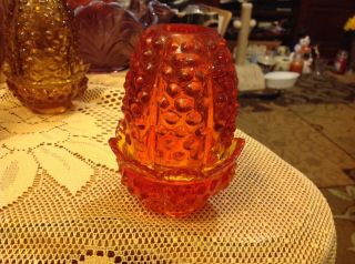 Vintage Fenton Hobnail Orange Amberina Fairy Light Lamp 4 1/2 " T Candle,  Perfect