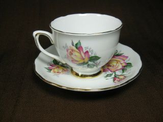 Colclough Bone China Cup and Saucer Yellow Rose with Pink Edges Gold Trim 2