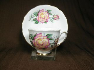 Colclough Bone China Cup and Saucer Yellow Rose with Pink Edges Gold Trim 3