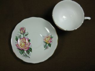 Colclough Bone China Cup and Saucer Yellow Rose with Pink Edges Gold Trim 4
