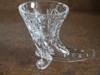 Cut Crystal Footed Horn Of Plenty Cornucopia Small Vase Sunburst
