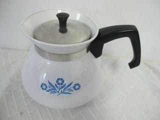 Vintage Corning 6 Cup Coffee Tea Pot Carafe Blue Cornflower P - 104