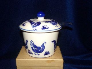 Vintage Emma Bridgewater Blue Hen Sugar Bowl With Scoop - Made In England