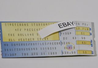 The Rolling Stones Mtv Aug 31,  1989 Veterans Stadium Philadelphia,  Pa Ticket Stub