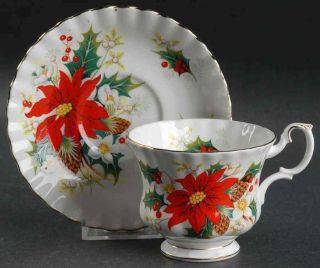 Royal Albert Bone China Yuletide Poinsettia Tea Cup & Saucer Made In England