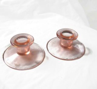 Vintage Pink Depression Glass Candle Holders Pair Stick Taper