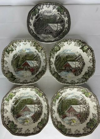 Johnson Bros The Friendly Village 5 Covered Bridge Square Soup Cereal Bowls