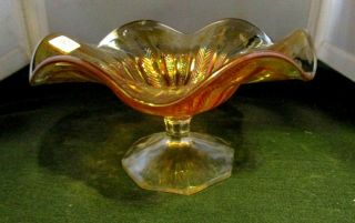 Antique Millersburg Carnival Glass Peacock Tail Variant Marigold Radium Compote