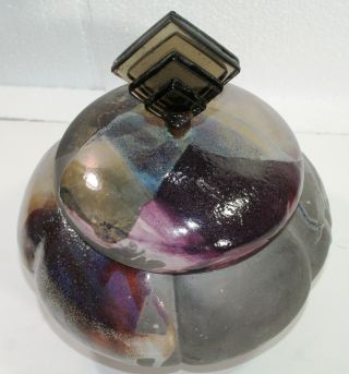 Tony Evans Raku Studio Pottery With Glass Handle Lid - From His Seconds Gallery