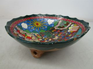 Vintage South American Decorative Folk Art Glazed Ceramic Pottery Bowl
