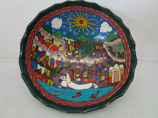 Vintage South American Decorative Folk Art Glazed Ceramic Pottery Bowl 2