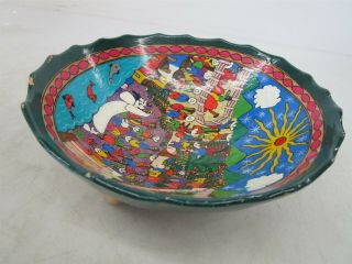 Vintage South American Decorative Folk Art Glazed Ceramic Pottery Bowl 4