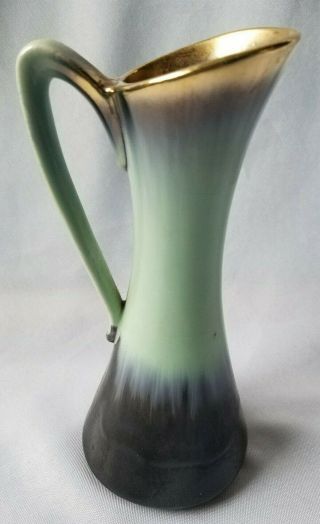 Vtg Bay Keramik West Germany Pottery Pitcher Mid Century Purple Melon Green Gold
