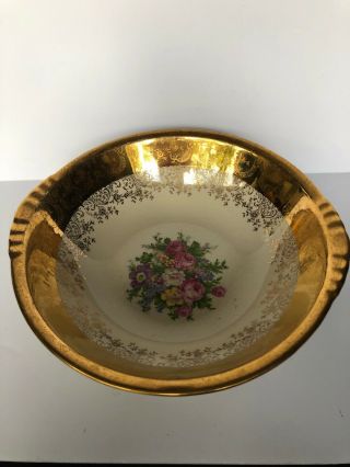 Royal China Paden City Pottery Co - 9 1/4” Round Bowl 22k Warranted Gold Flowers
