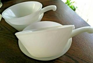 Anchor Hocking Fire King Vintage Milk Glass Soup Bowls With Handle (5 Bowls)