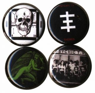 Psychic Tv: Set Of 4 Buttons - Pins - Badges Uk Industrial Throbbing Gristle