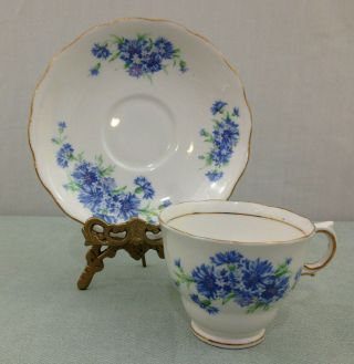 Colclough Numbered Blue Thistled Flowered Footed Tea Cup And Saucer Set
