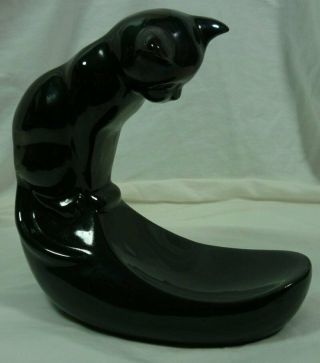Royal Haeger Cat Fish Bowl Stand Black Pottery 9.  5 " Mid Century Kitch 19f037